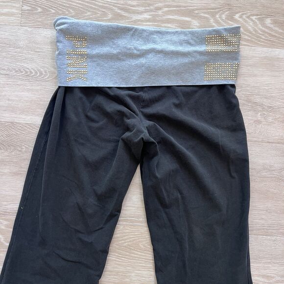 Y2K PINK Victoria's Secret Fold-Over Yoga Leggings Black-Size S - Picture 4 of 10